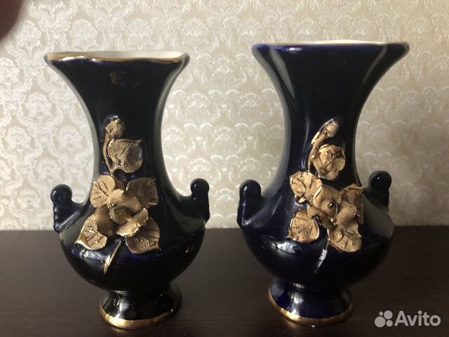 Ваза для цветов 1шт кобальт с позолотой