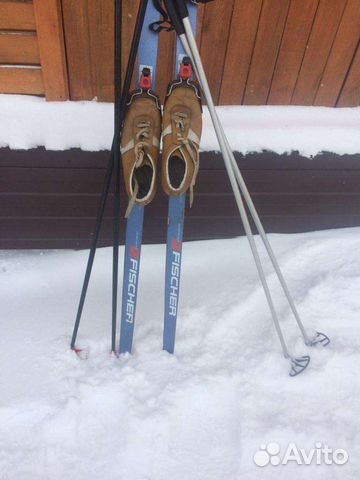 Лыжи беговые fisher с палками и ботинки