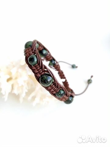 Браслет плетеный Шамбала из яшмы камбаба