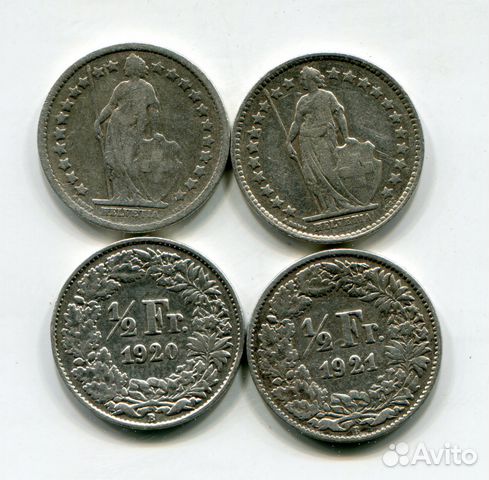 Швейцария 1903-1916-1920-1921 1/2 франка Ag-835 Швейцария 1903-1916-1920-1921 1/2 франка Ag-835