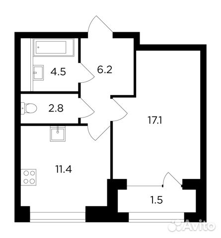1-к квартира, 43.4 м², 2/18 эт.