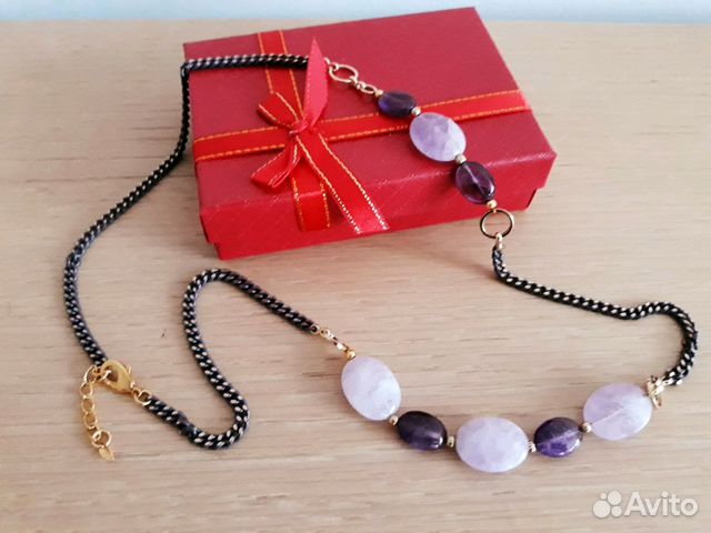 Ожерелье цепочка натуральный аметист Ожерелье цепочка натуральный аметист