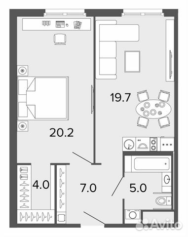 1-к квартира, 55.9 м², 5/13 эт.
