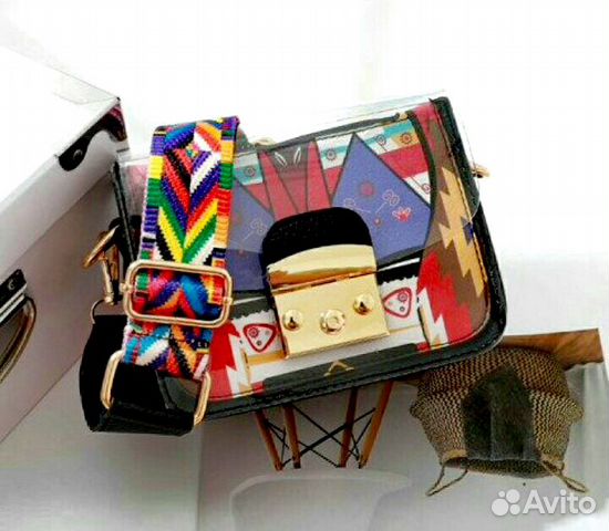 Сумка прозрачная, сумка с разноцветным ремешком