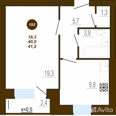 1-к квартира, 41.2 м², 9/10 эт. 1-к квартира, 41.2 м², 9/10 эт.