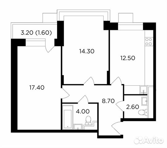 2-к квартира, 61.1 м², 10/17 эт.