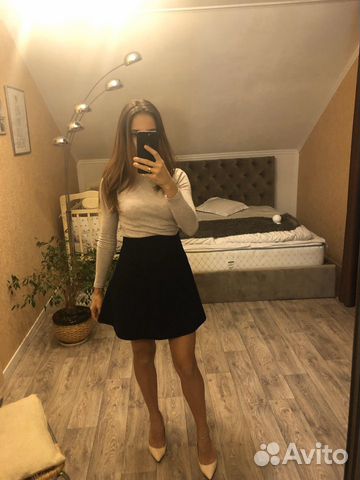 Трапециевидная синяя юбка