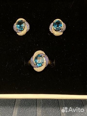 Золотой комплект с Лондон топазами, бриллиантами и Золотой комплект с Лондон топазами, бриллиантами и