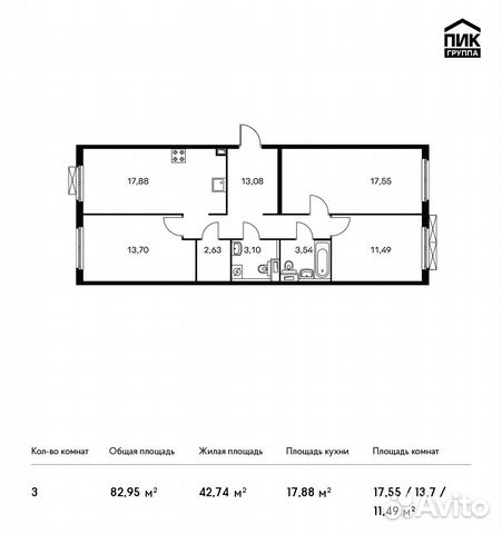 3-к квартира, 83 м², 3/14 эт.
