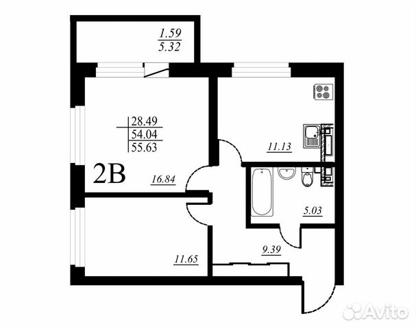 2-к квартира, 55.6 м², 9/24 эт. 2-к квартира, 55.6 м², 9/24 эт.