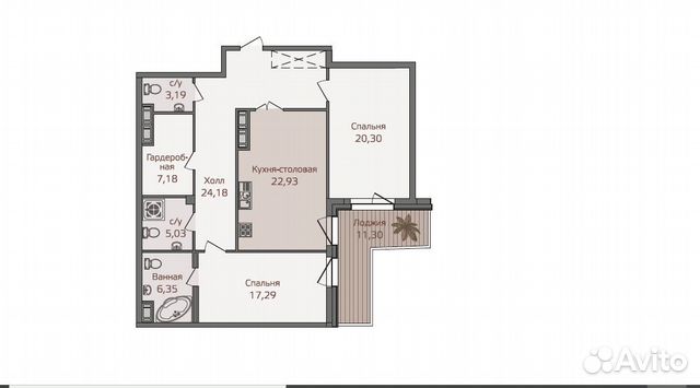 2-к квартира, 103 м², 6/7 эт.