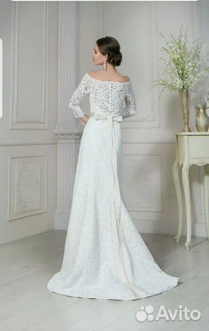 Платье свадебное 44 кружевное, открытые плечи