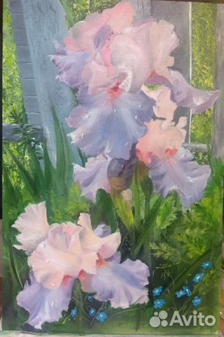 Картина маслом на холсте. Ирисы. 20х30