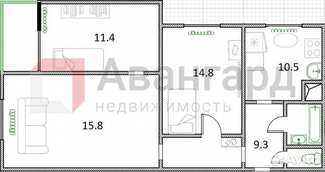 3-к квартира, 66.8 м², 6/12 эт.