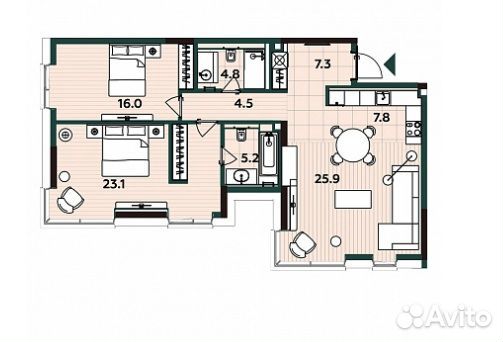 3-к квартира, 95 м², 10/20 эт. 3-к квартира, 95 м², 10/20 эт.