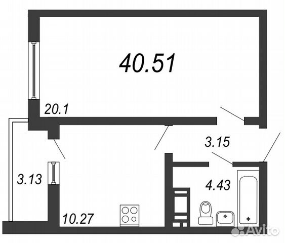 1-к квартира, 40.5 м², 11/21 эт. 1-к квартира, 40.5 м², 11/21 эт.