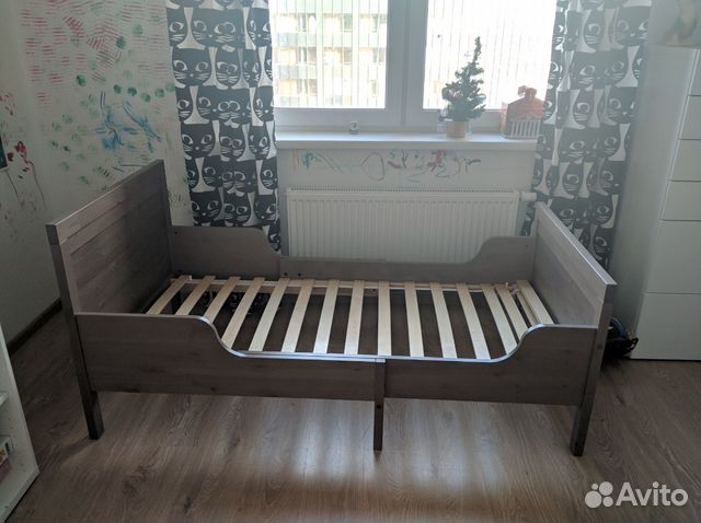 Кровать детская раздвижная Икеа+ реечное дно+ матр