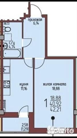 1-к квартира, 42.2 м², 22/25 эт.