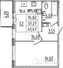 1-к квартира, 41.5 м², 3/14 эт.