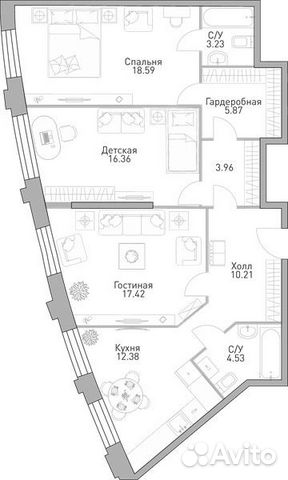 3-к квартира, 94.4 м², 39/39 эт. 3-к квартира, 94.4 м², 39/39 эт.