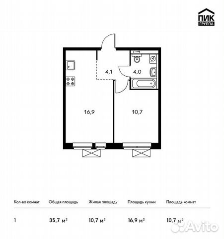 1-к квартира, 35.7 м², 5/15 эт. 1-к квартира, 35.7 м², 5/15 эт.