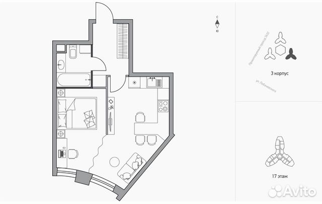 1-к квартира, 36.3 м², 17/35 эт. 1-к квартира, 36.3 м², 17/35 эт.