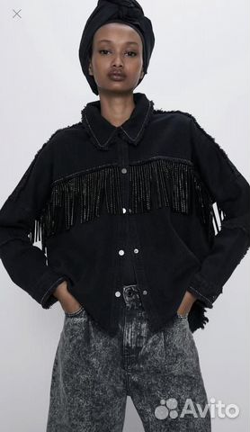 Чёрная джинсовая куртка с бахромой Zara