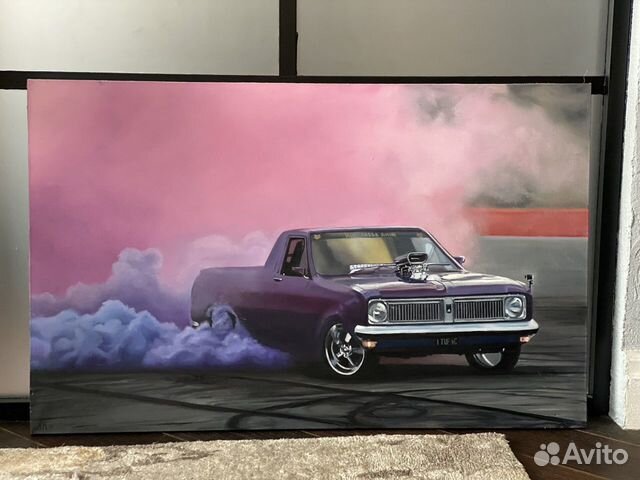 Картина машина дрифт с ярким дымом 50x80