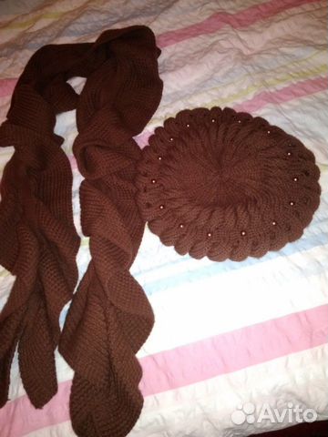 Женский шарф с береткой и шапка двойная