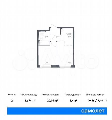 2-к. квартира, 32,7 м², 12/14 эт.