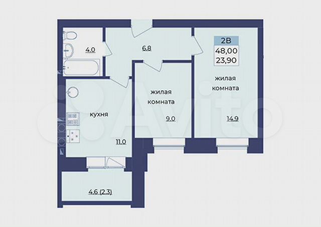 2-к. квартира, 48 м², 5/9 эт.