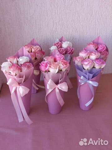 Букеты из 5 мыльных роз,цветы из мыла,мыльные розы