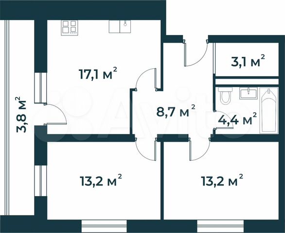 2-к. квартира, 63,5 м², 2/5 эт.