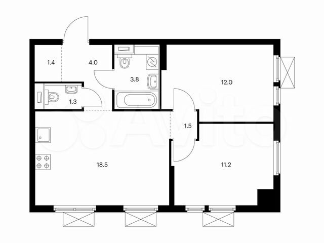 2-к. квартира, 53,7 м², 2/15 эт.