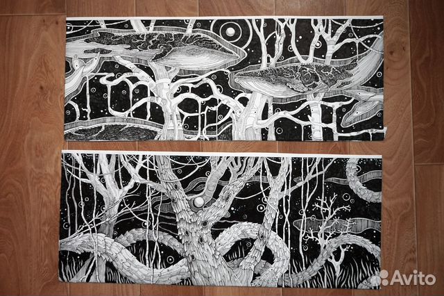 Картина графика, ар нуво, пейзаж