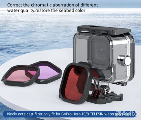 Водонепроницаемый чехол для GoPro до 45м + фильтры