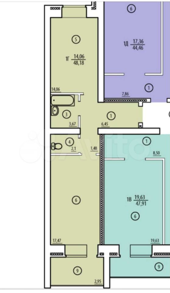 1-Zimmer-Wohnung, 48 m2, 3/5 FL.