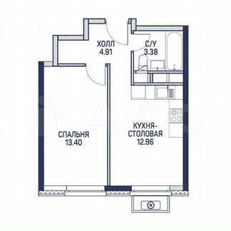 1-к апартаменты, 34.7 м², 18/22 эт.
