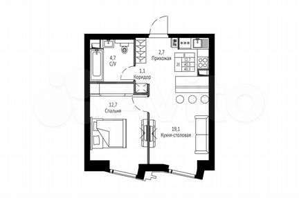 2-к квартира, 40.3 м², 3/42 эт.
