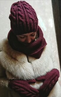 Комплект шапка снуд варежки