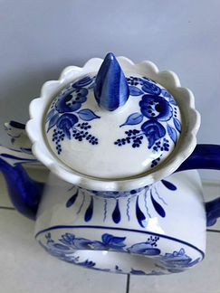 Гжель куманец/кумган,икорница,масленка