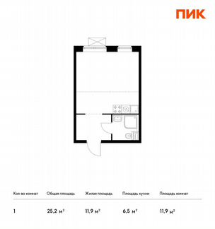 Квартира-студия, 25.2 м², 5/19 эт.