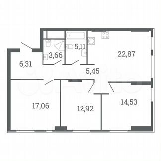 3-к квартира, 87.9 м², 9/32 эт.