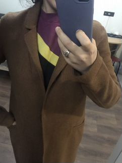 Пальто zara коричневое пальто, шерсть