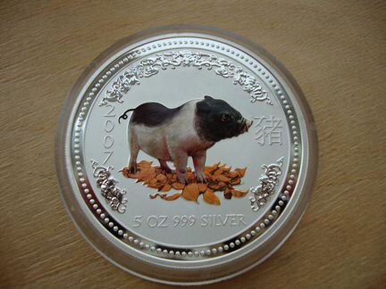 Австралия 8 долларов 2007 Год свиньи 5 унций Лунар