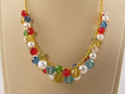 Колье Самоцветы со стеклом и жемчугом Swarovski