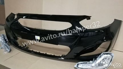 Передний бампер на Хендай Солярис 2010-14 черный