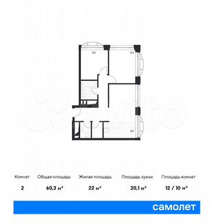 2-к апартаменты, 60.3 м², 15/24 эт.