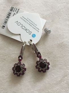 Новые Серебряные серьги с гранатами и феонитами