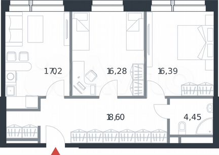 2-к апартаменты, 72.7 м², 16/21 эт.